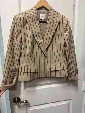 Favorite Daughter Miranda Blazer Khaki Linen with Navy Stripe